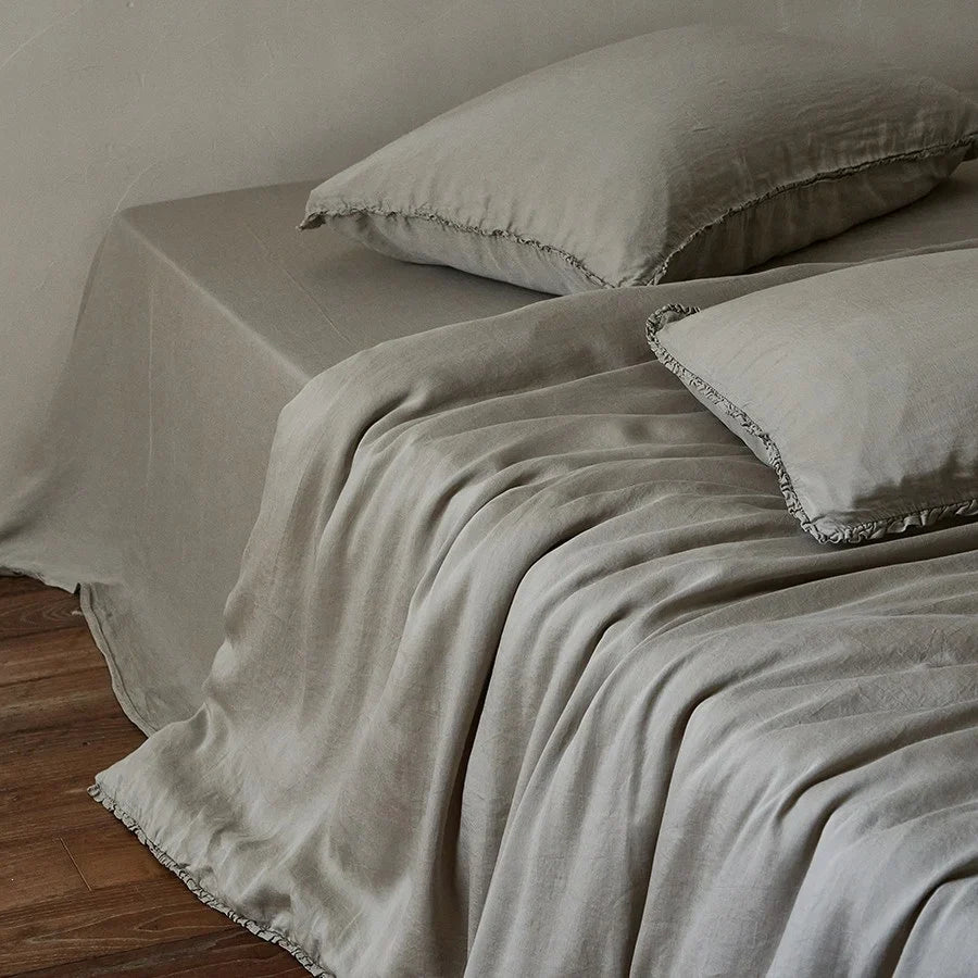 Bedding Set 100% Washed Linen Concealed Zipper & Ruffle