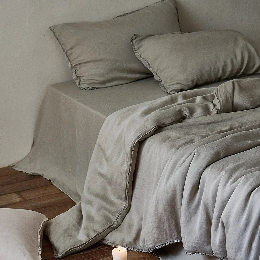 Bedding Set 100% Washed Linen Concealed Zipper & Ruffle