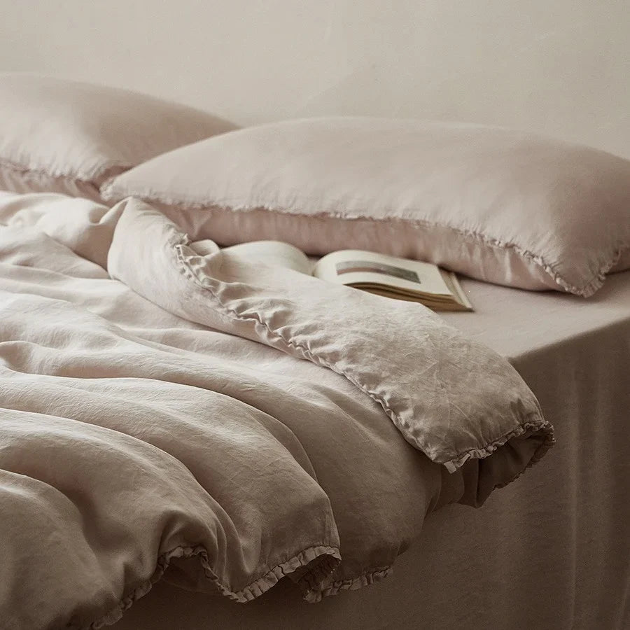 Bedding Set 100% Washed Linen Concealed Zipper & Ruffle