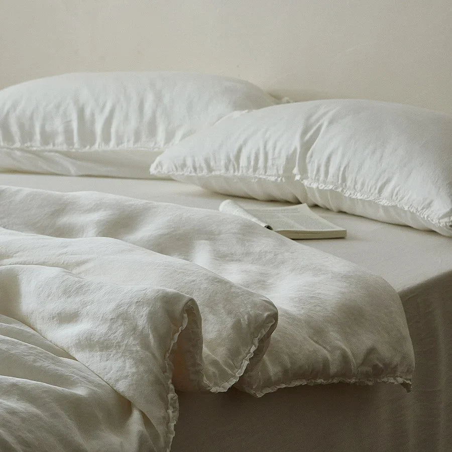 Bedding Set 100% Washed Linen Concealed Zipper & Ruffle