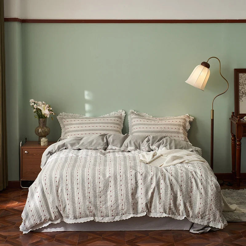 Bedding Set 4-Piece Cotton Canvas Long Zipper