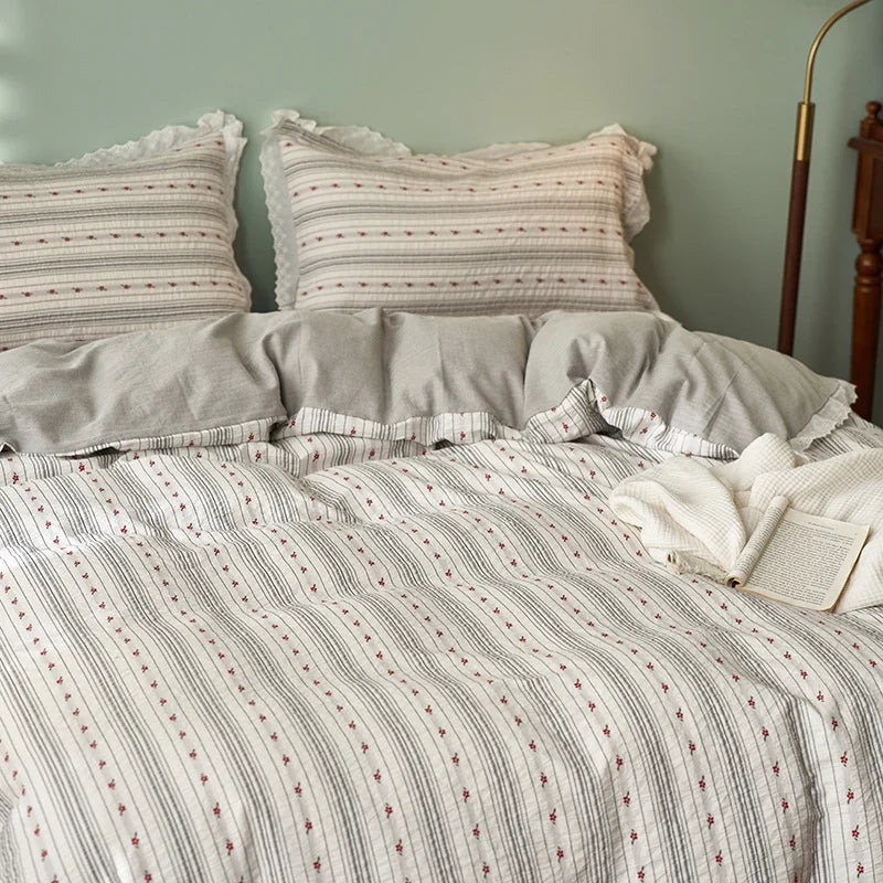 Bedding Set 4-Piece Cotton Canvas Long Zipper