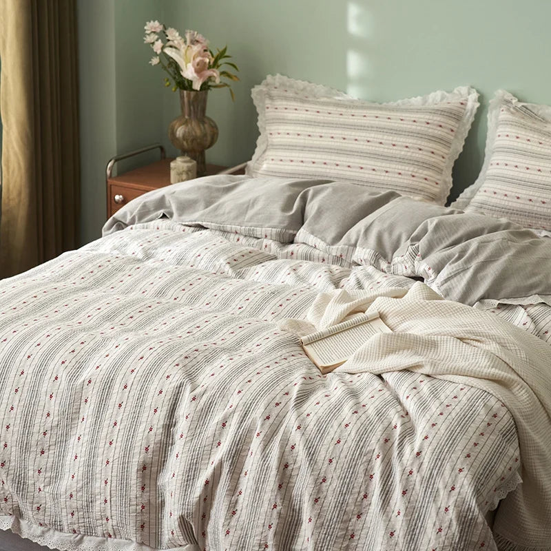 Bedding Set 4-Piece Cotton Canvas Long Zipper