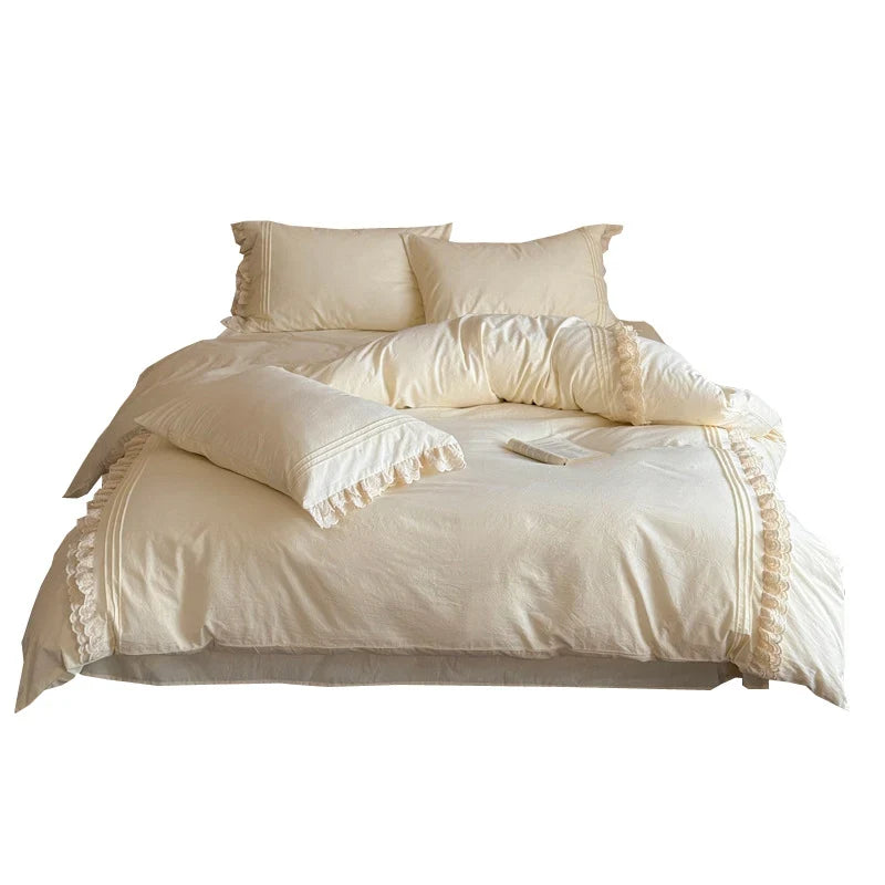 Bedding Set 4 Piece Lace & Ruffle 100% Cotton