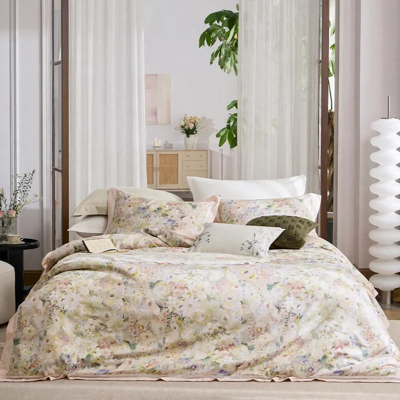 Bedding Set 4 Piece Long Staple Cotton French Floral
