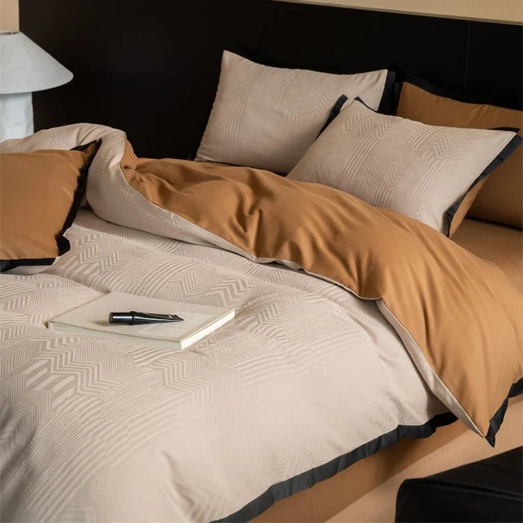 Bedding Set 4-Piece Reversible Jacquard & Contrast Piping
