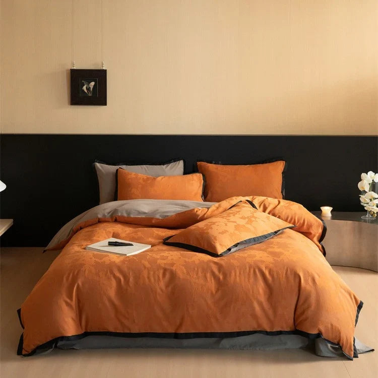 Bedding Set 4-Piece Reversible Jacquard & Contrast Piping
