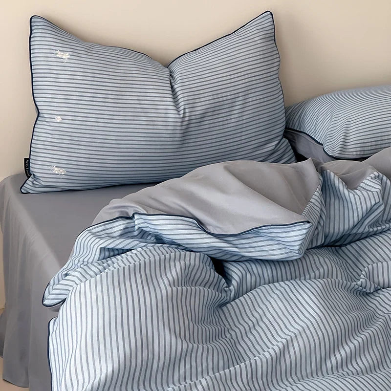 Bedding Set Breathable Cotton Fine Stripe Machine Washable