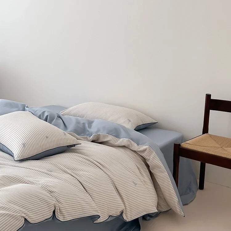 Bedding Set Breathable Cotton Fine Stripe Machine Washable