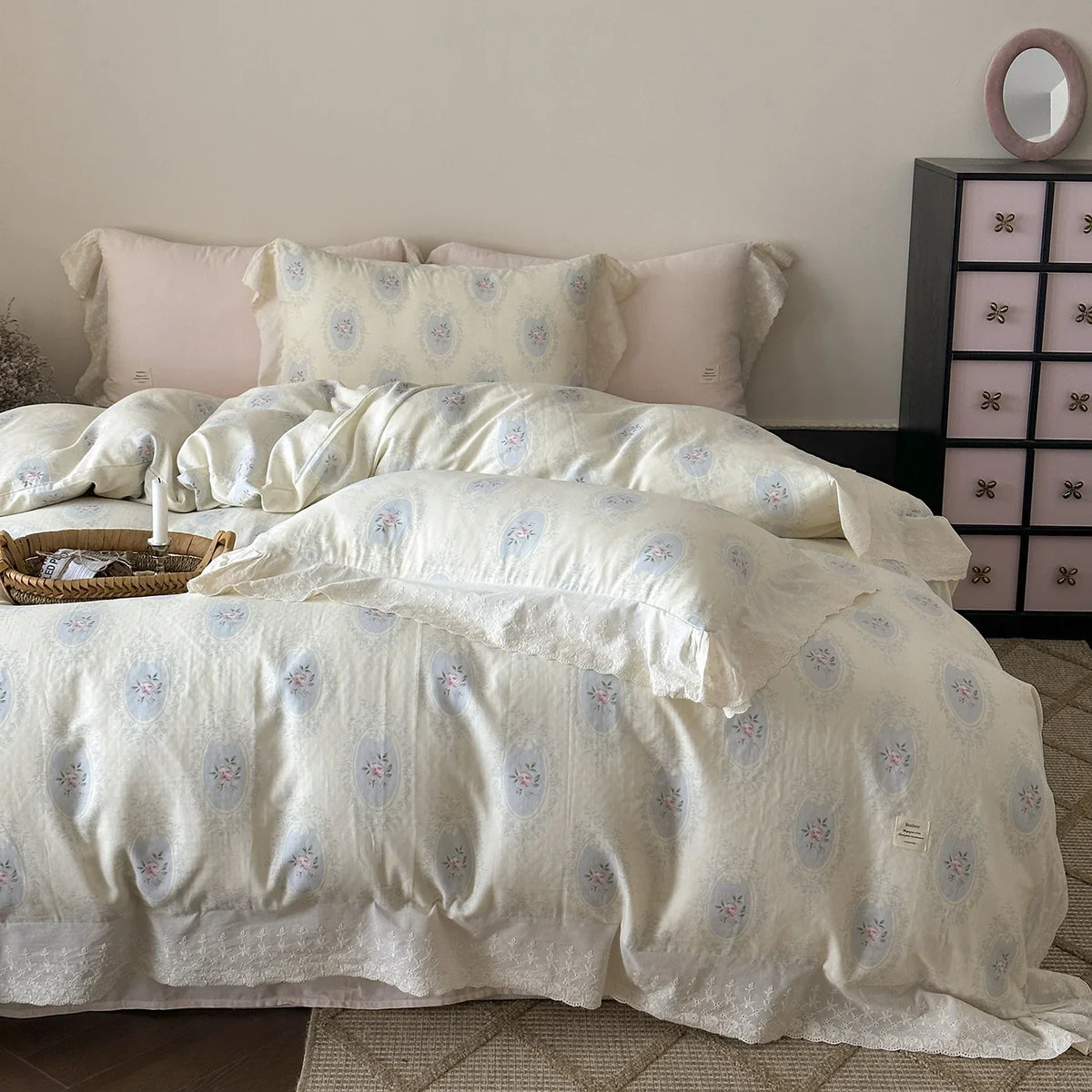 Bedding Set Breathable Cotton Floral Lace 4-Piece