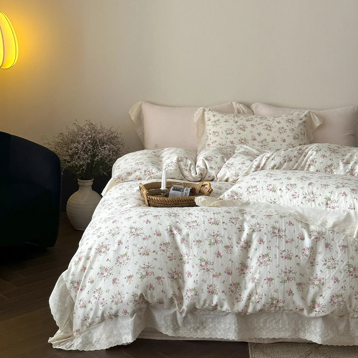 Bedding Set Breathable Cotton Floral Lace 4-Piece