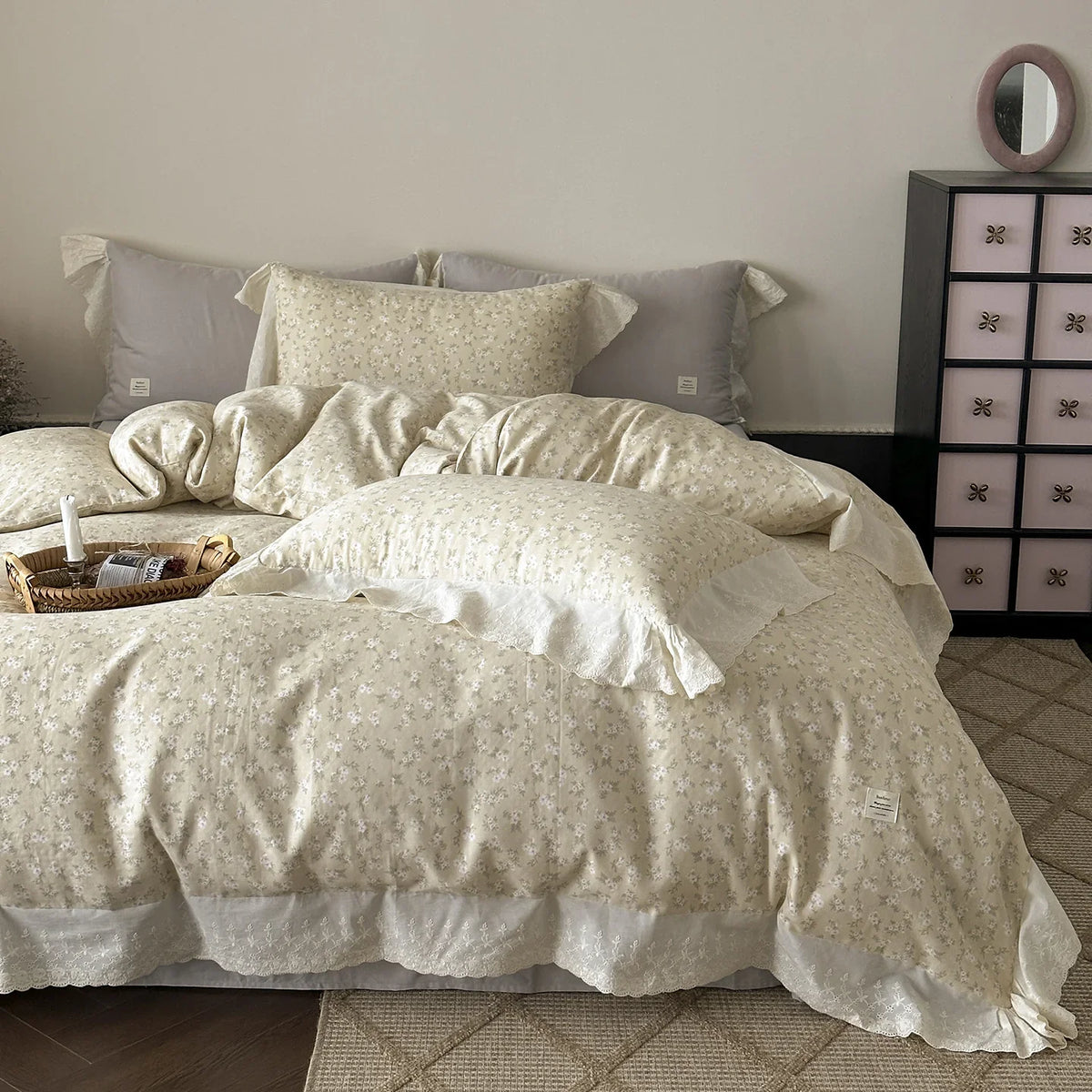 Bedding Set Breathable Cotton Floral Lace 4-Piece