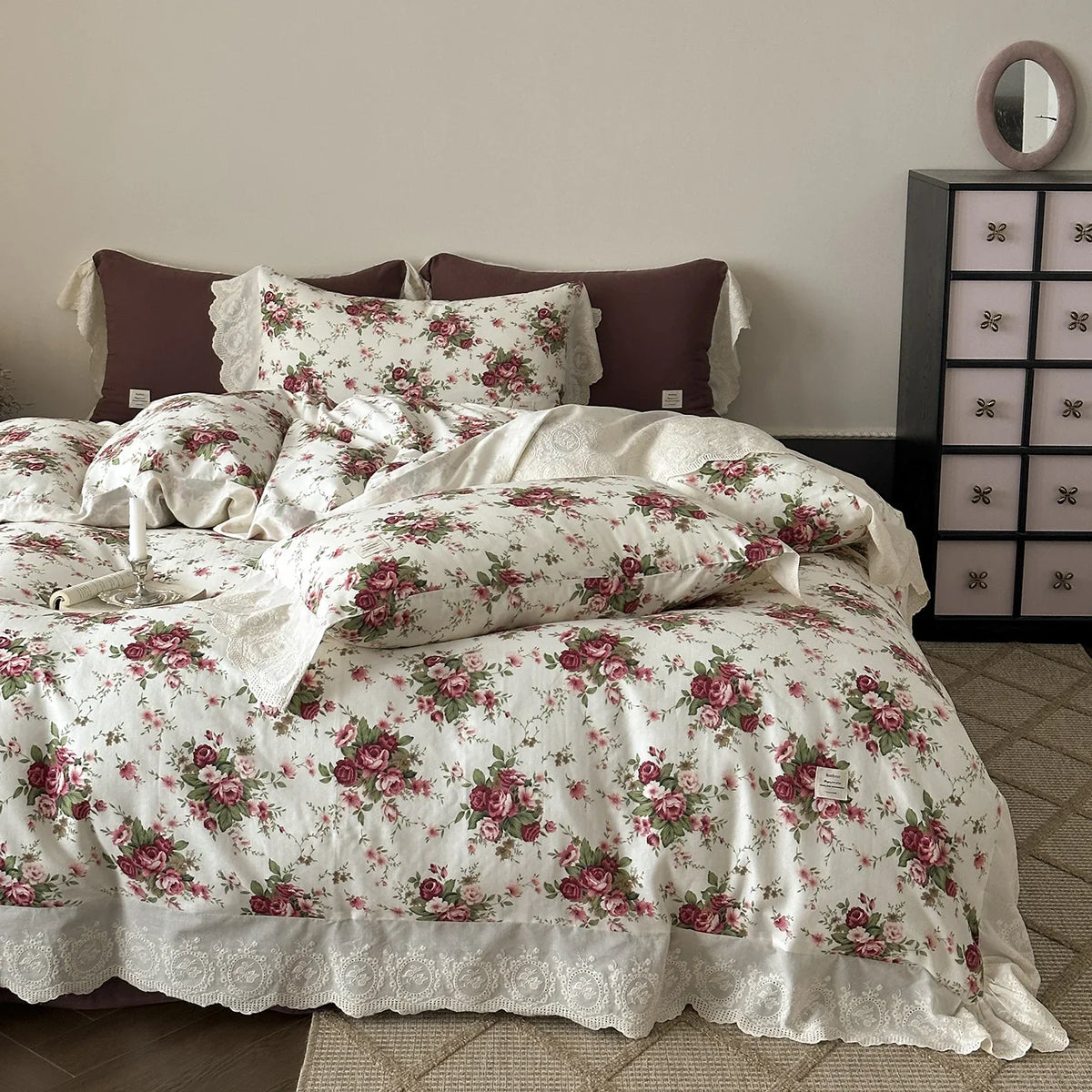 Bedding Set Breathable Cotton Floral Lace 4-Piece