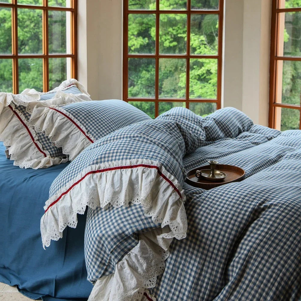 Bedding Set Breathable Cotton Gauze Lace Trim 4-Piece