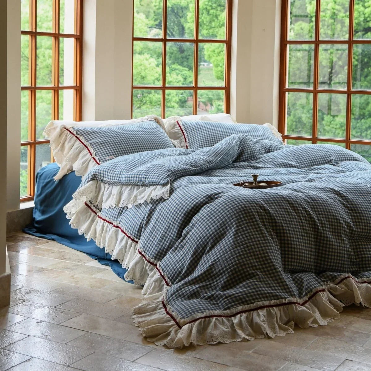 Bedding Set Breathable Cotton Gauze Lace Trim 4-Piece