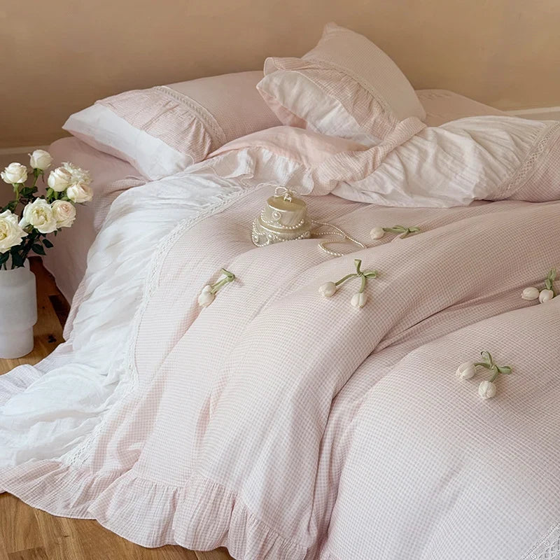 Bedding Set Breathable Cotton Gauze Ruffle & Lace
