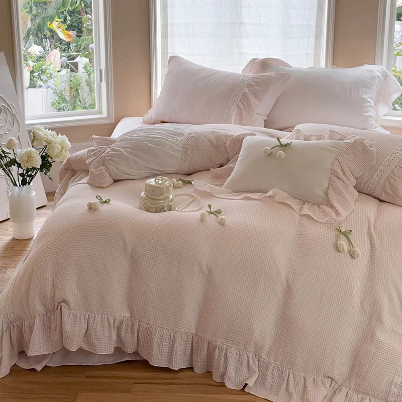 Bedding Set Breathable Cotton Gauze Ruffle & Lace