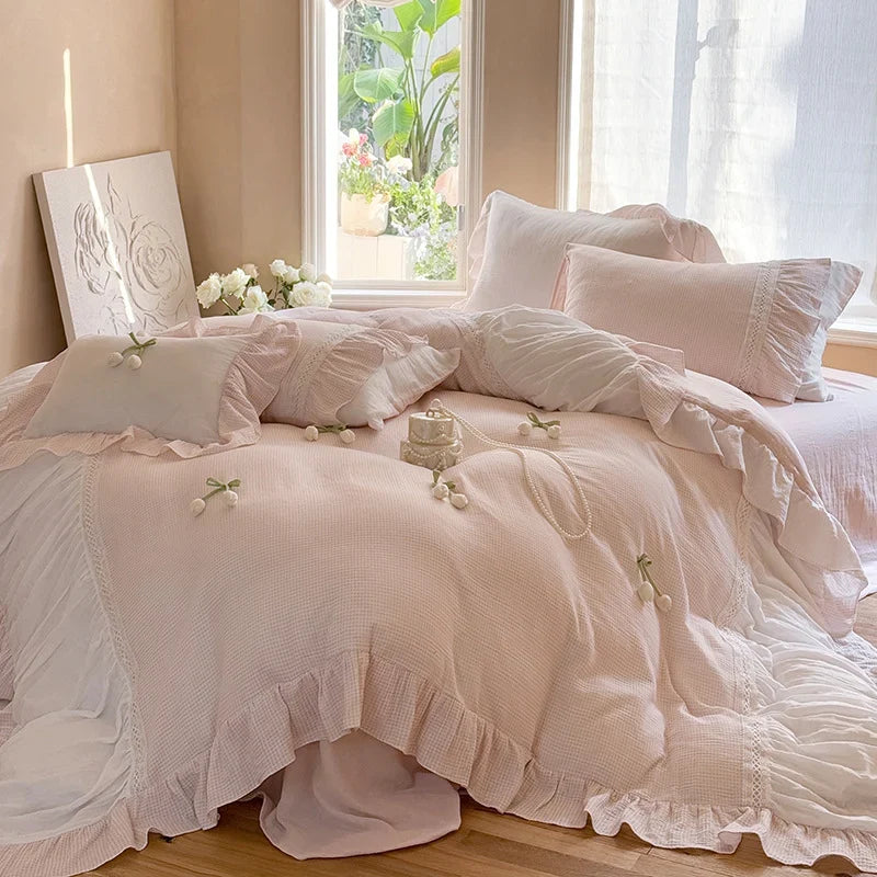 Bedding Set Breathable Cotton Gauze Ruffle & Lace