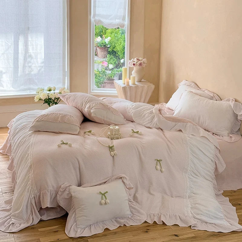 Bedding Set Breathable Cotton Gauze Ruffle & Lace