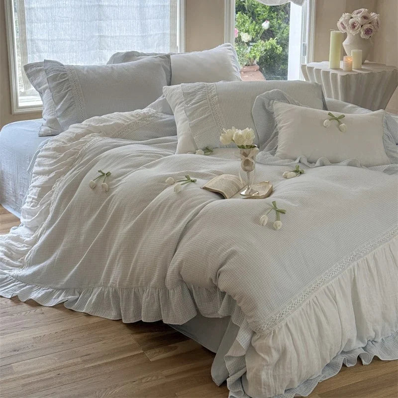 Bedding Set Breathable Cotton Gauze Ruffle & Lace