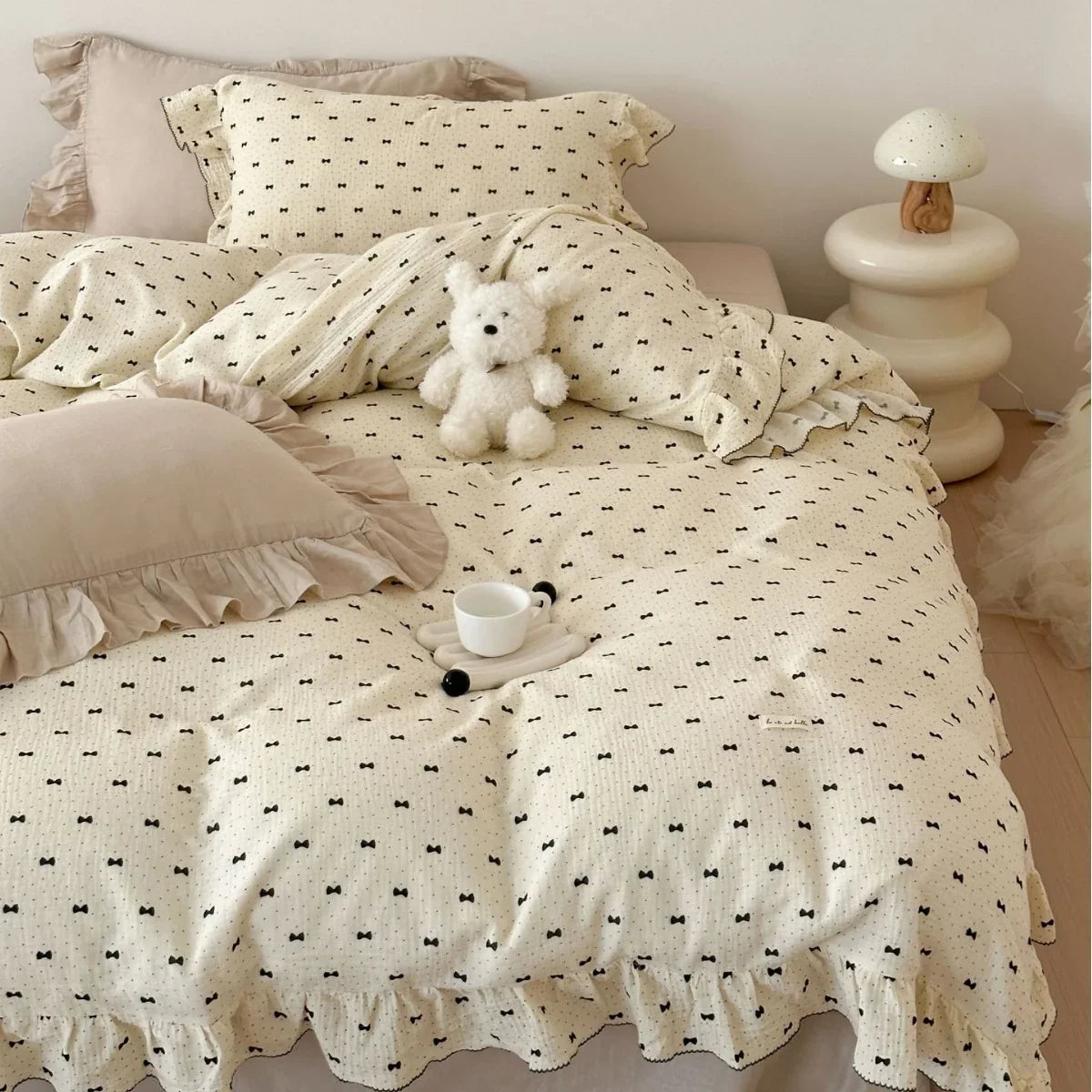 Bedding Set Breathable Cotton Gauze & Ruffled Trim