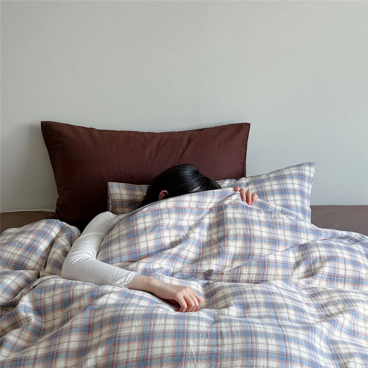 Bedding Set Breathable Cotton Muslin Pastel Check