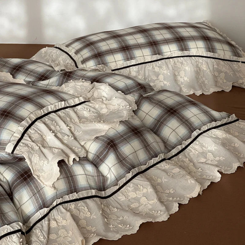 Bedding Set Breathable Cotton Percale Embroidered Ruffle