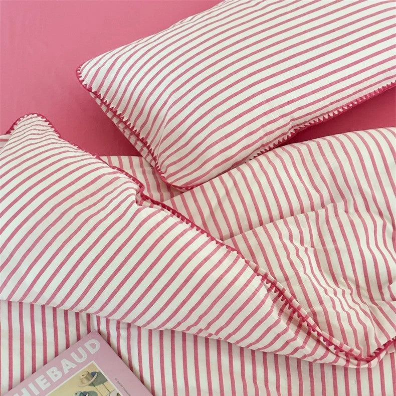 Bedding Set Breathable Cotton Percale Striped Piping