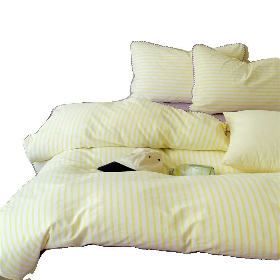 Bedding Set Breathable Cotton Percale Striped Piping