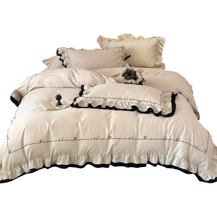Bedding Set Breathable Cotton Satin Ruffled Frill