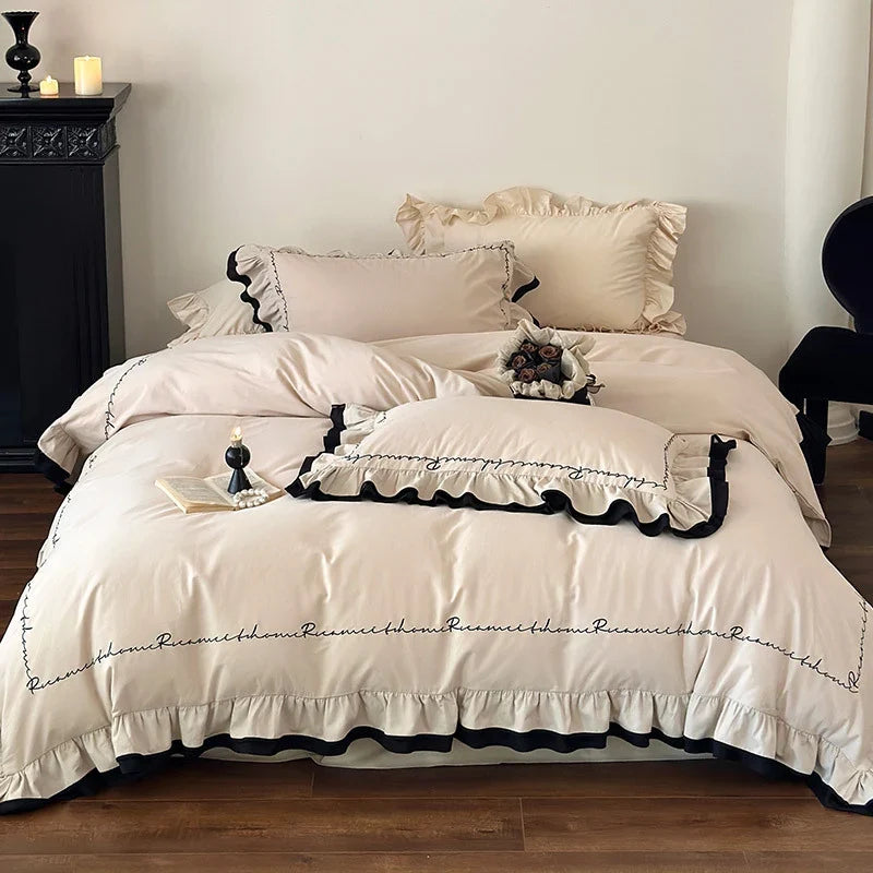 Bedding Set Breathable Cotton Satin Ruffled Frill