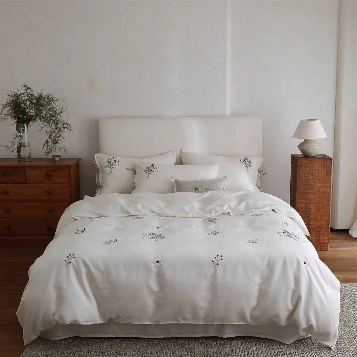 Bedding Set Breathable Tencel-Linen Blend Embroidered