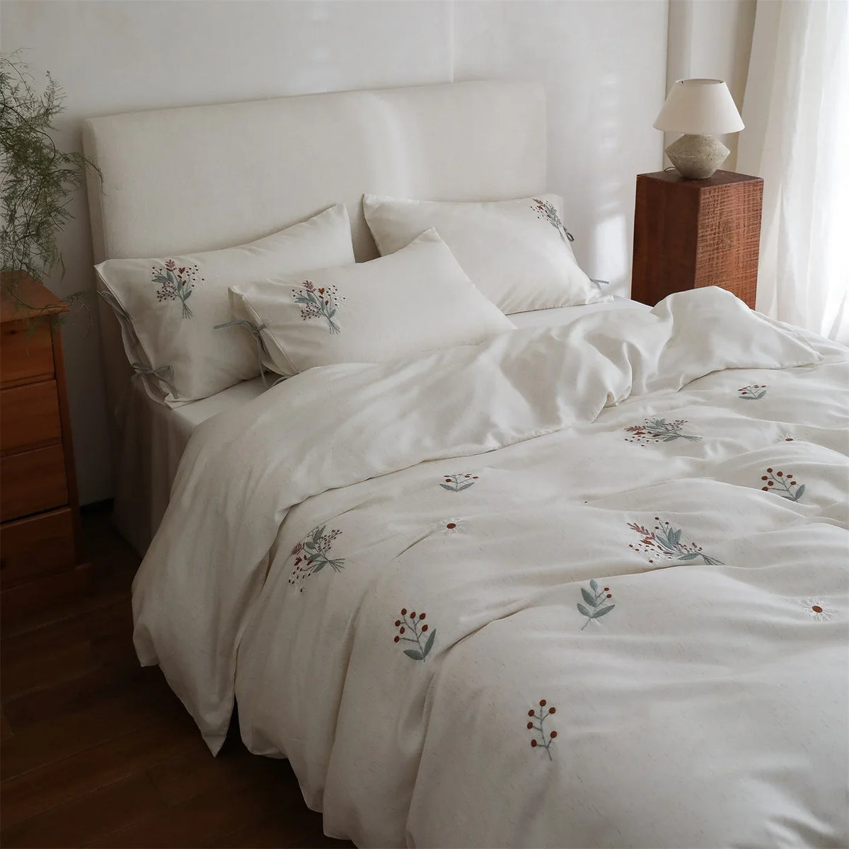 Bedding Set Breathable Tencel-Linen Blend Embroidered