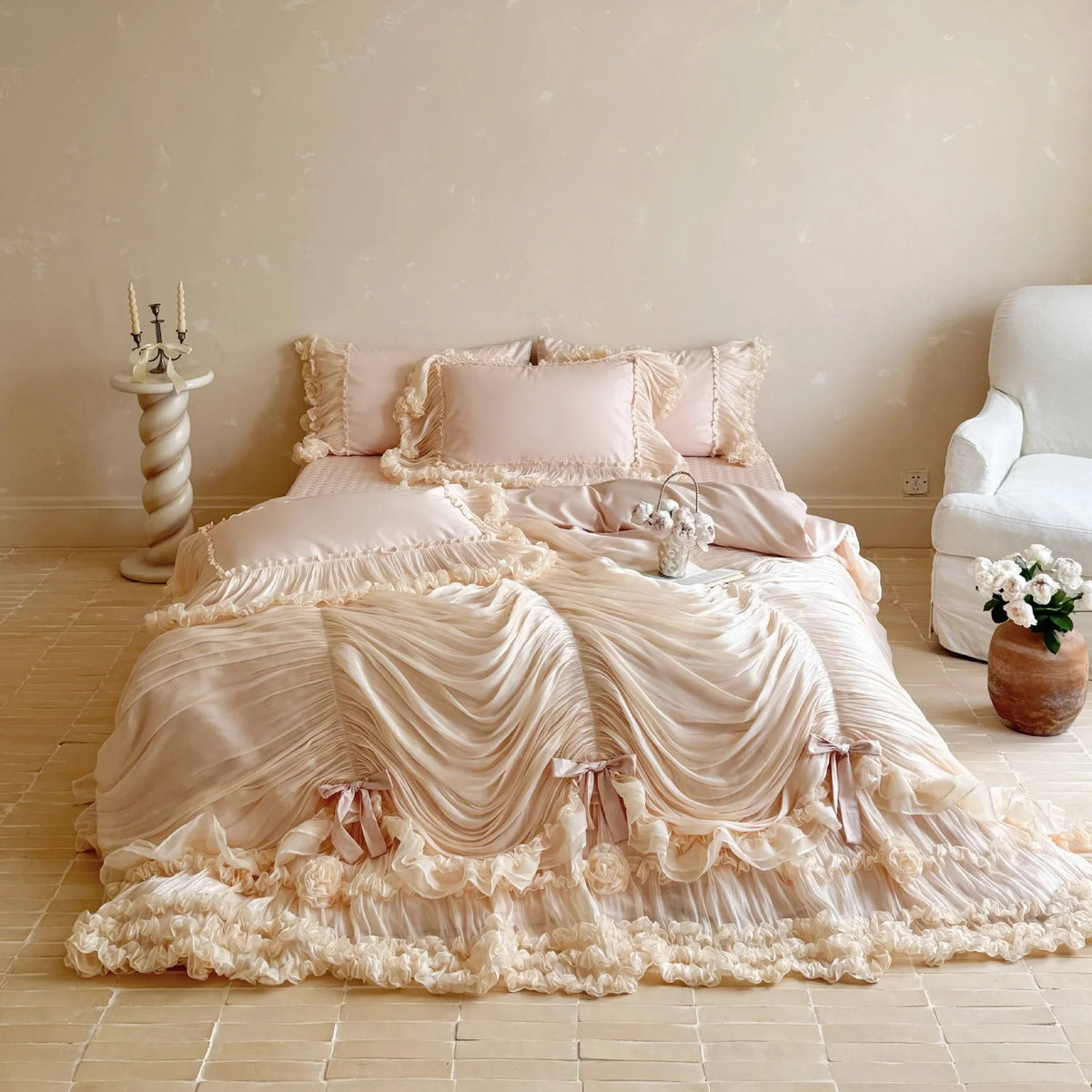 Bedding Set Chiffon Ruffle Cotton Blend 4-Piece