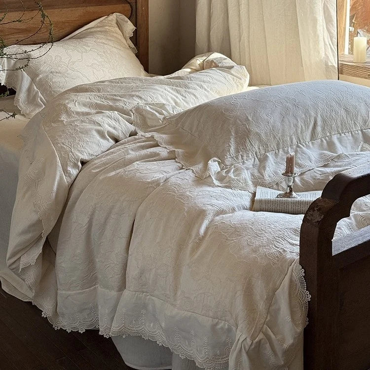 Bedding Set Cotton Jacquard Floral Lace 4 Piece