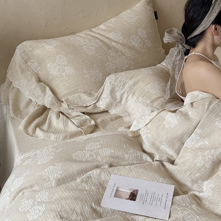 Bedding Set Cotton-Linen Broderie Anglaise 4-Piece