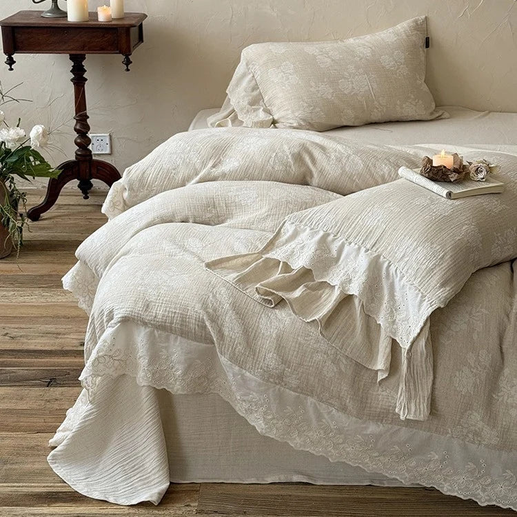 Bedding Set Cotton-Linen Broderie Anglaise 4-Piece