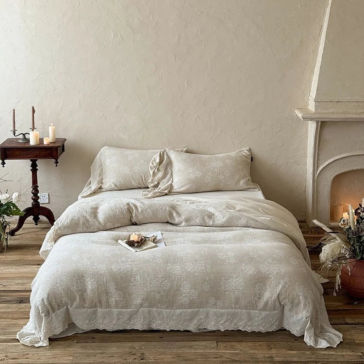 Bedding Set Cotton-Linen Broderie Anglaise 4-Piece