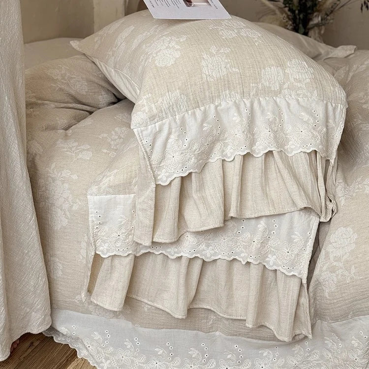Bedding Set Cotton-Linen Broderie Anglaise 4-Piece