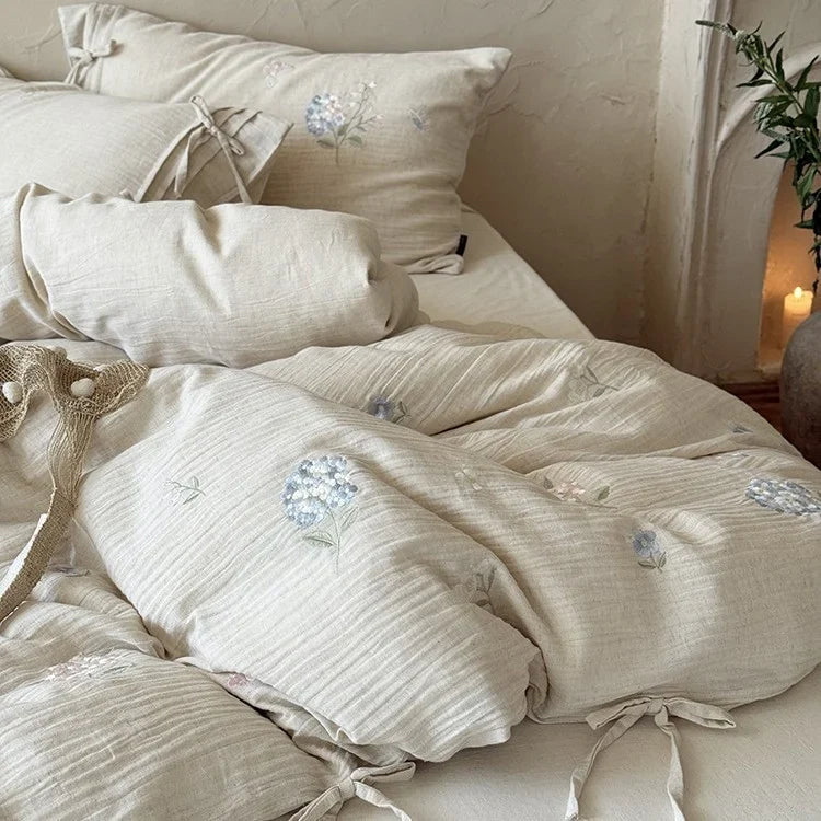Bedding Set Cotton-Linen Floral Embroidery 4-Piece