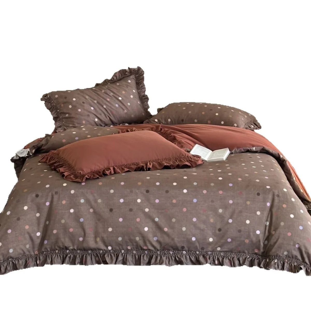 Bedding Set Cotton-Linen Reversible Polka Dot Ruffled Edges