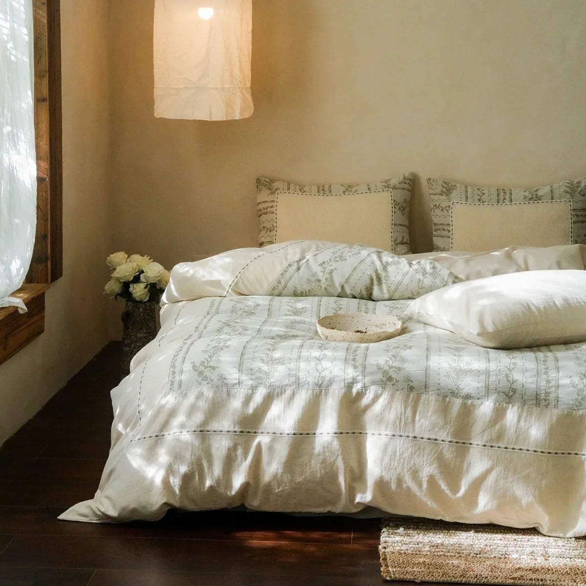 Bedding Set Cotton-Linen Subtle Floral Stripe