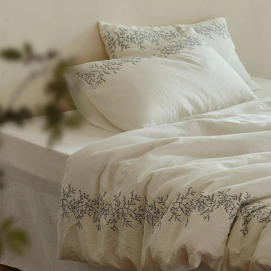Bedding Set Cotton Muslin Branch Embroidery 4 Piece