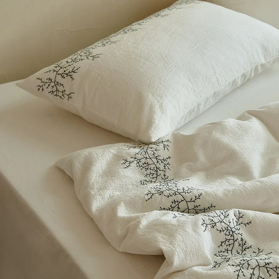 Bedding Set Cotton Muslin Branch Embroidery 4 Piece