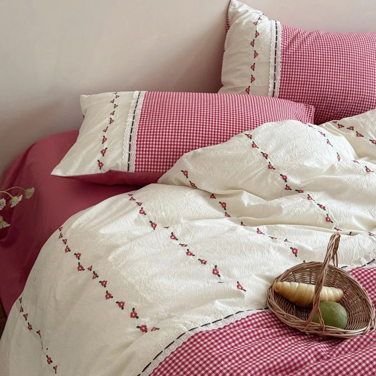 Bedding Set Cotton Muslin Breathable Embroidered Border