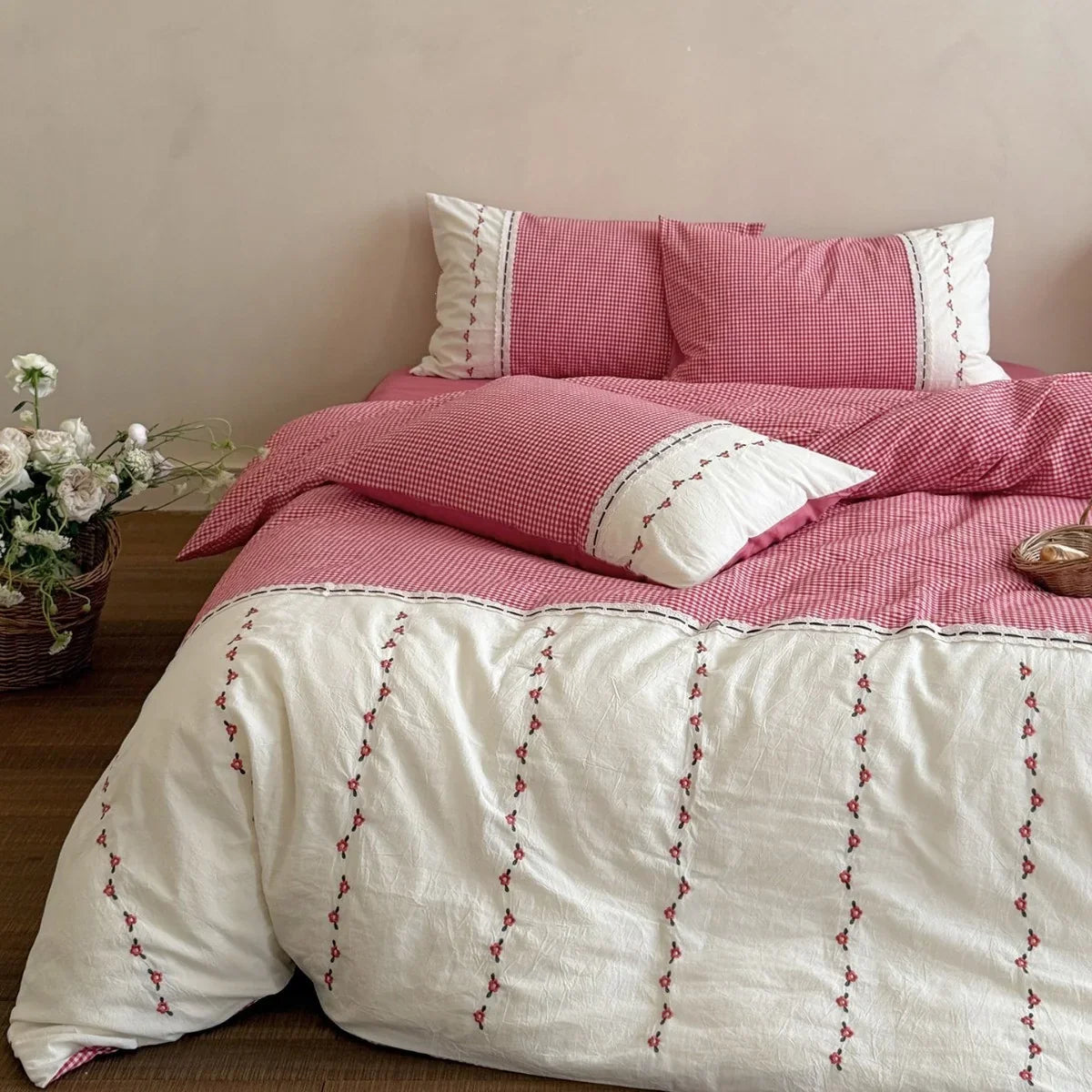 Bedding Set Cotton Muslin Breathable Embroidered Border