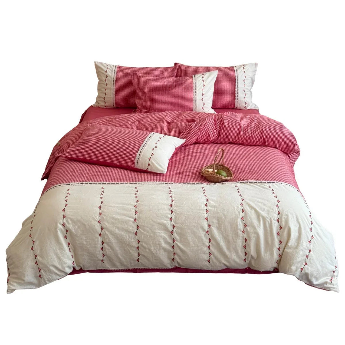 Bedding Set Cotton Muslin Breathable Embroidered Border