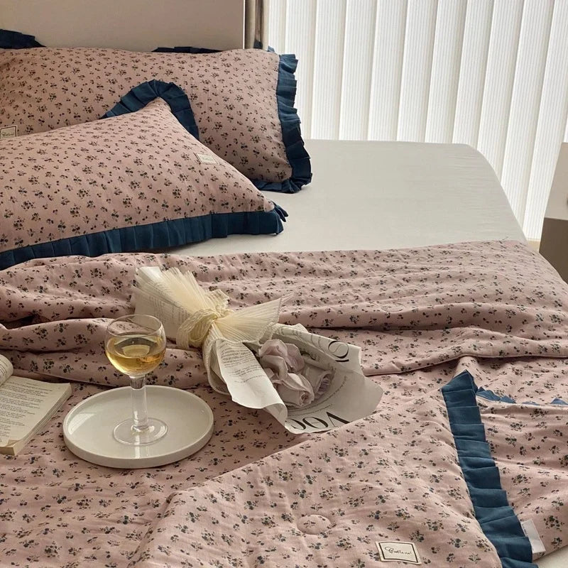 Bedding Set Cotton Percale Floral Frill Concealed Zipper