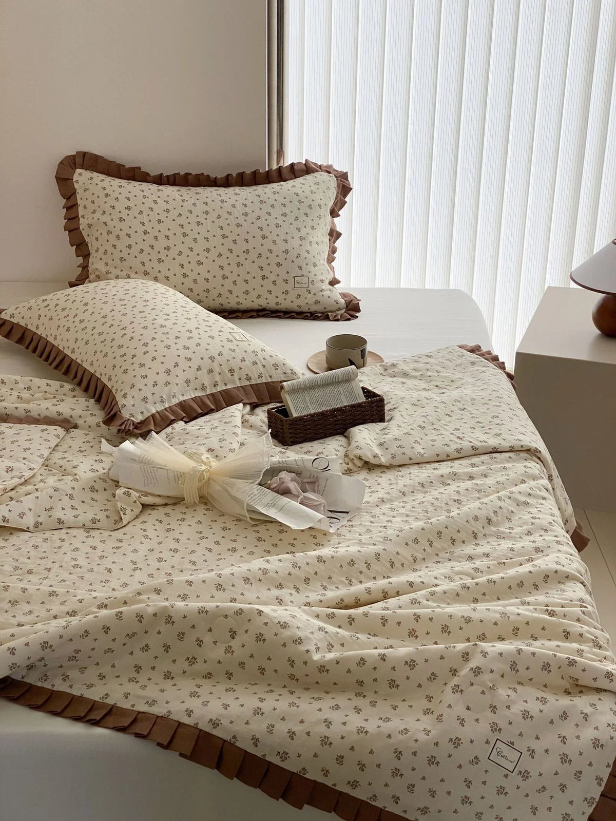 Bedding Set Cotton Percale Floral Frill Concealed Zipper