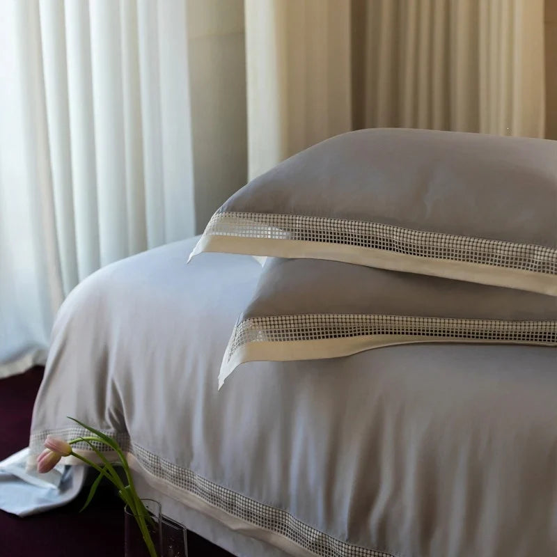 Bedding Set Cotton Satin Ajour Trim Hotel Closure